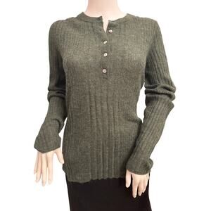 Madewell Women's Alpaca Blend Green Long Sleeve Henley Sweater XL